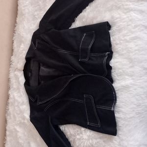 3/4 Sleeve black denim blazer